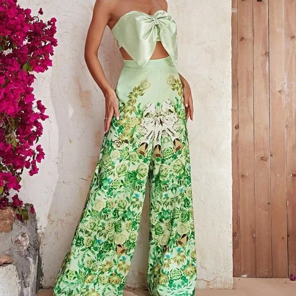 Multicolor Boho Womens Floral Print Tube Top & Wide Leg Pants - Picture 5 of 5